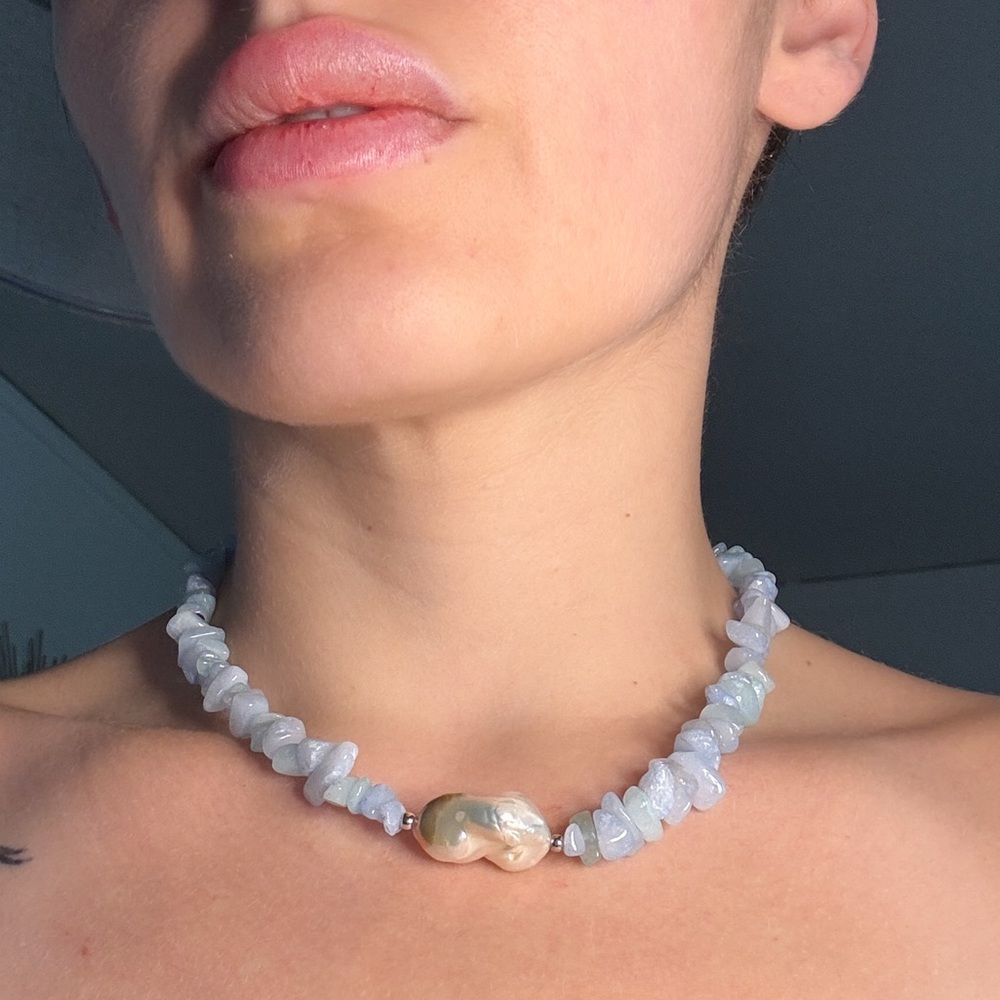 La Brisa – Handcrafted Blue Gemstone Pearl Necklace